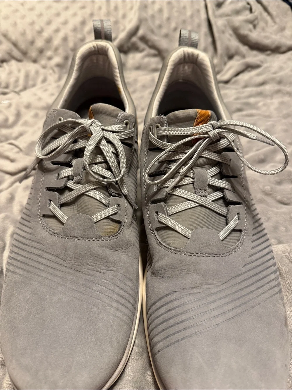 Johnston & Murphy XC4 Gray Sneakers with Brown Heel Accent